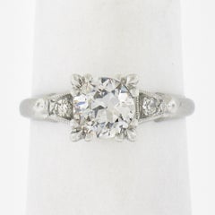 Antique Platinum 0.92ctw Old European Cut Diamond Squared Engagement Ring