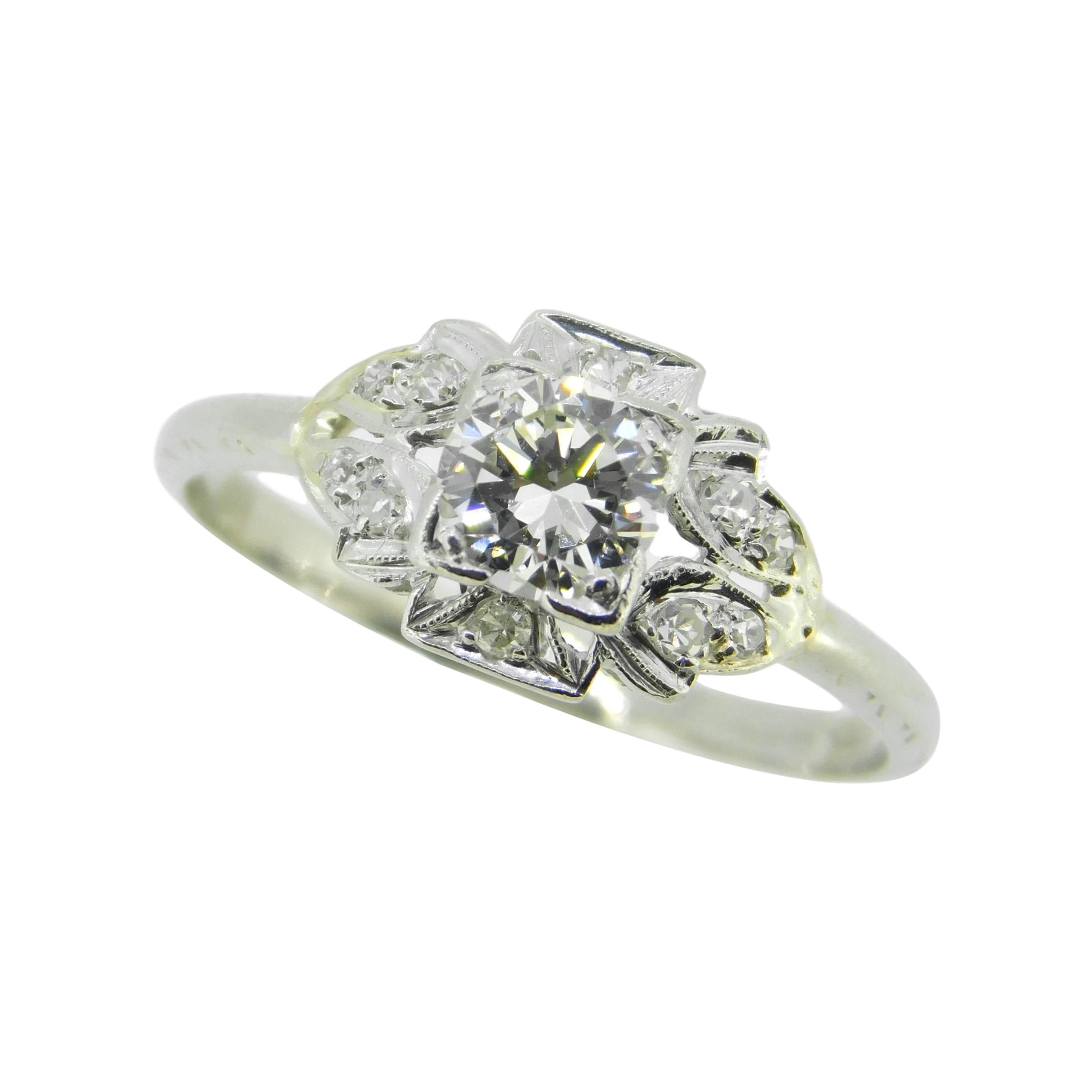 Antique Platinum 1/2 Carat Genuine Natural Diamond Ring '#J4774' For Sale