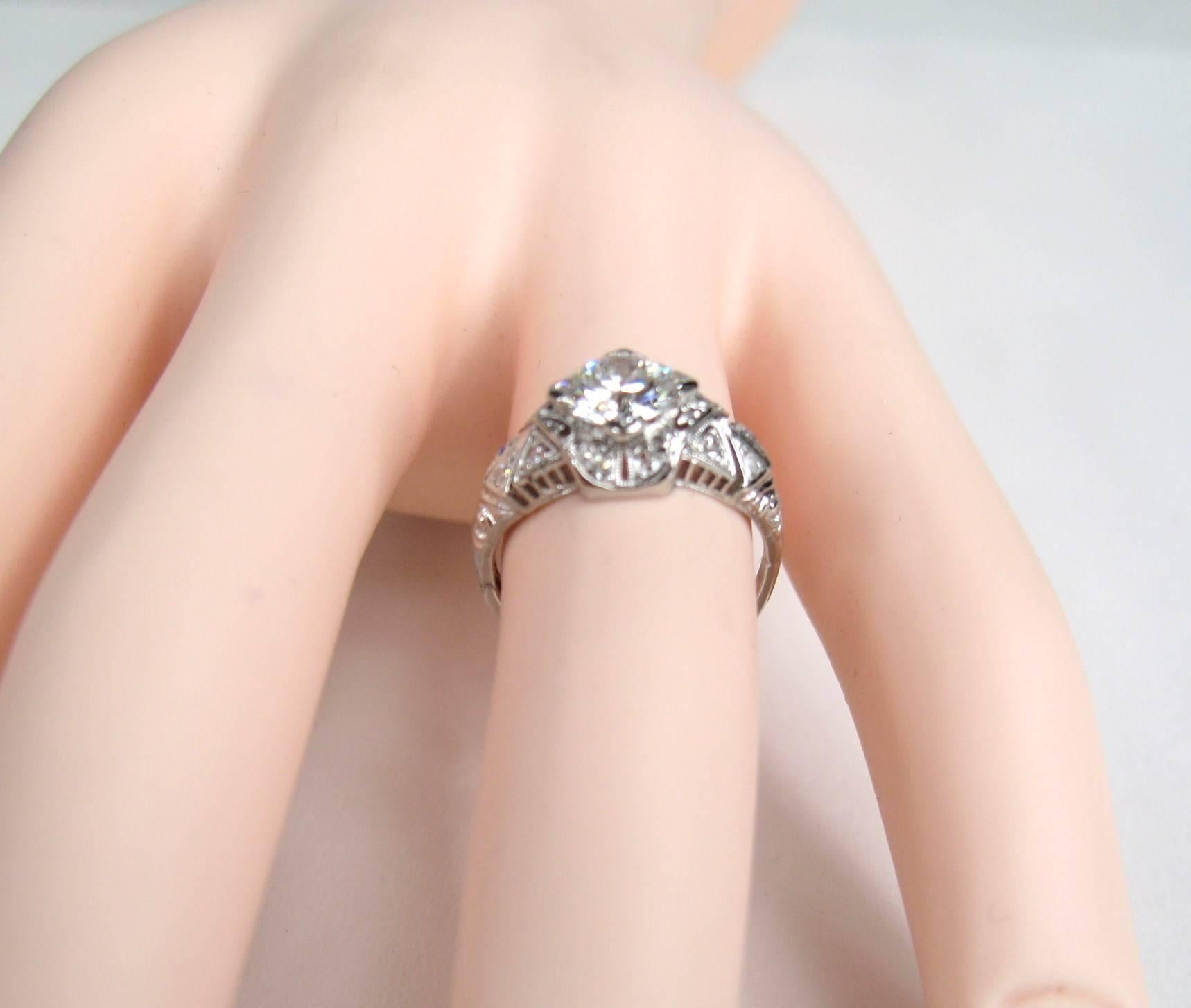 Antique Platinum 1 Carat Diamond Engagement Ring GIA Certified In Good Condition In Wallkill, NY