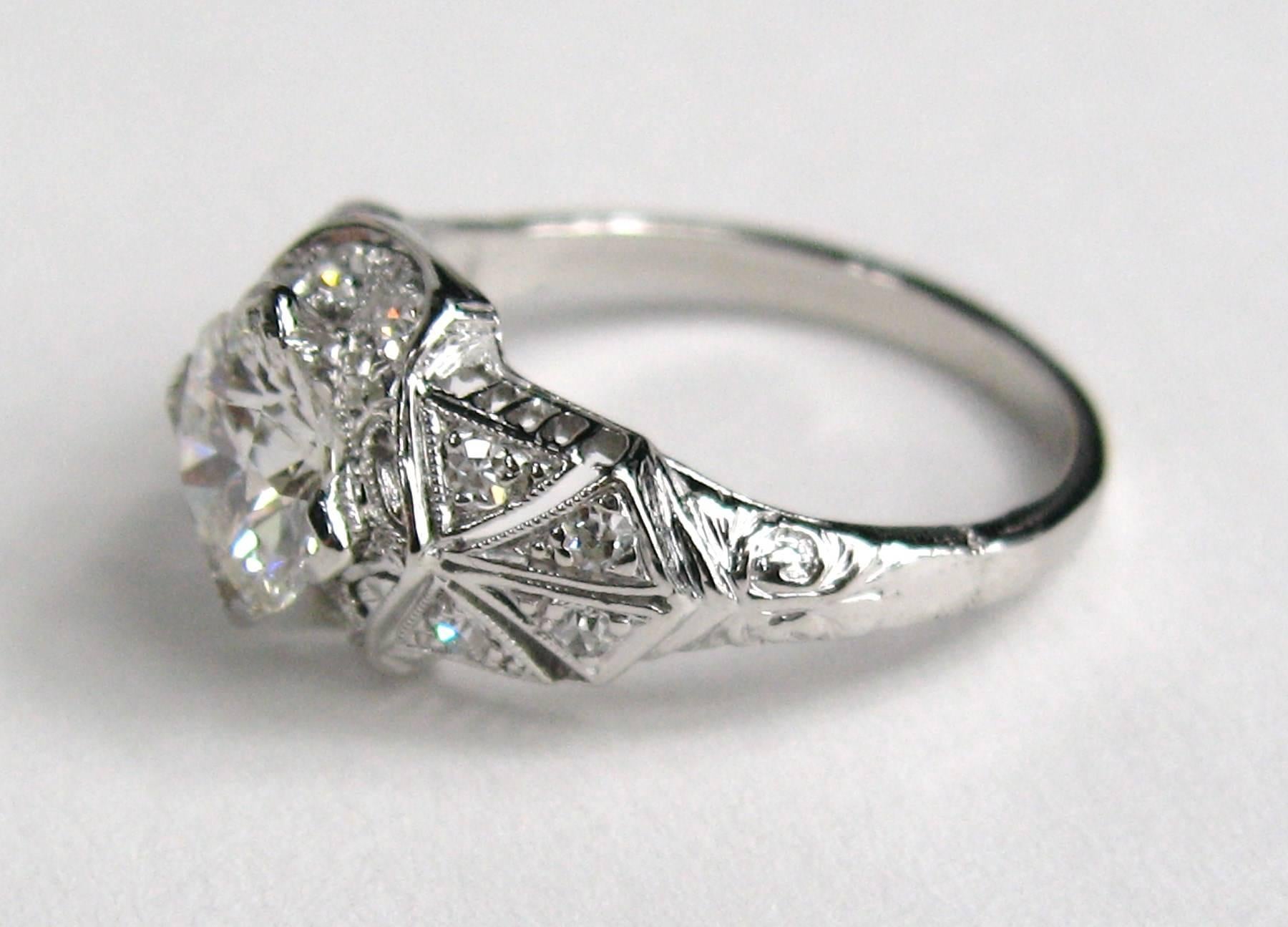Antique Platinum 1 Carat Diamond Engagement Ring GIA Certified 1