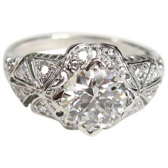 Antique Platinum 1 Carat Diamond Engagement Ring GIA Certified