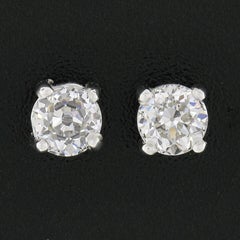 Antique Platinum 1.02ctw GIA Certified Old European Prong Diamond Stud Earrings