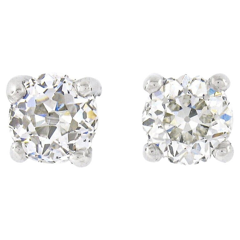 Antique Platinum 1.02ctw GIA Certified Old European Prong Diamond Stud