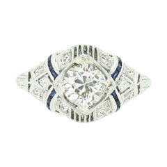 Antique Platinum 1.08ctw GIA European Diamond Solitaire Sapphire Engagement Ring