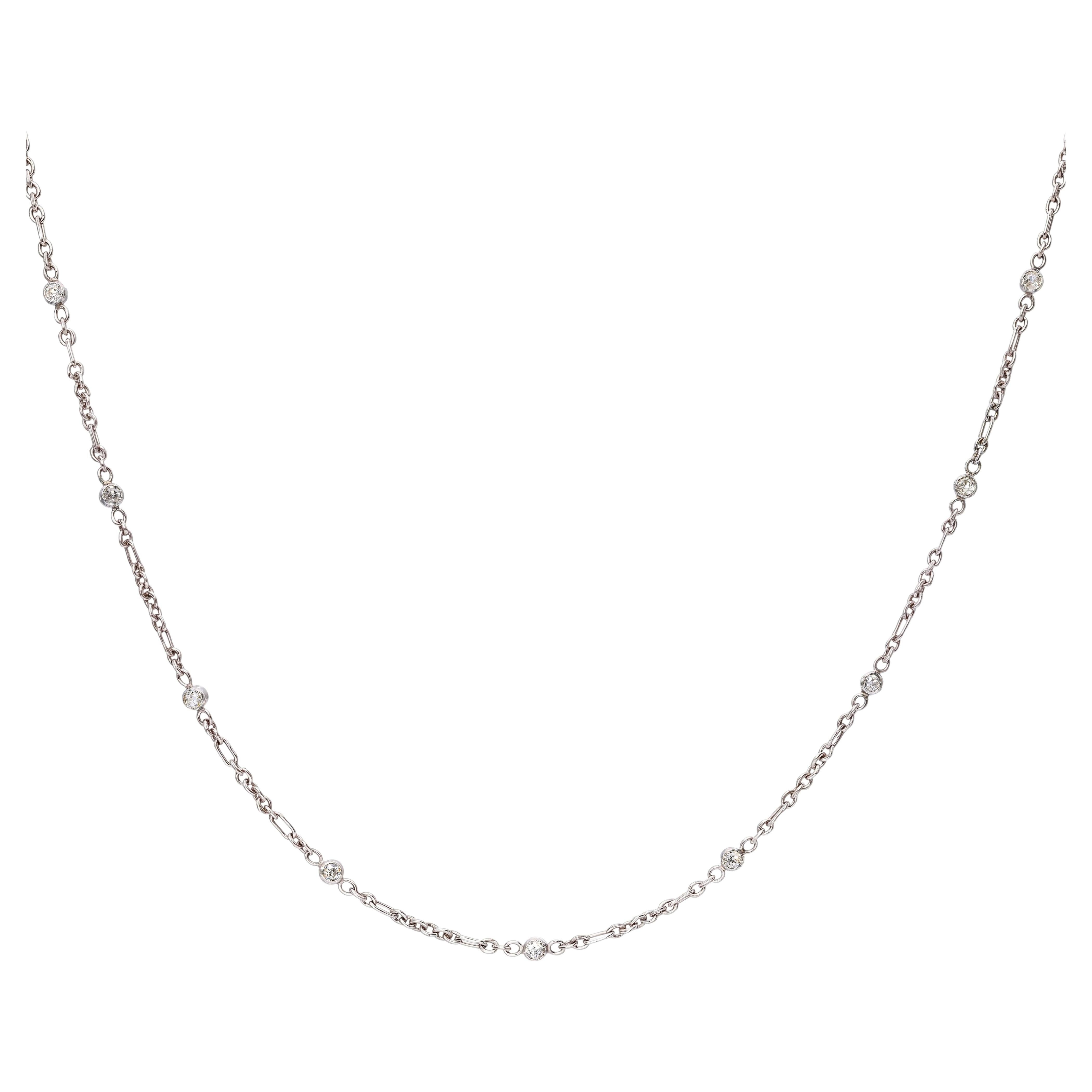 Collana con catena "By The Yard" in platino antico e diamanti taglio Old Mine da 1,11 carati in totale