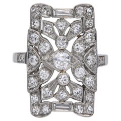 Antique Platinum 1.20tcw Old Euro Cut Diamond Filigree Statement Ring