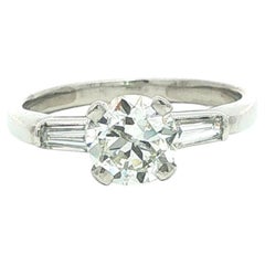 Antique Platinum 1.31ctw Old European Cut Diamond Baguette Engagement Ring