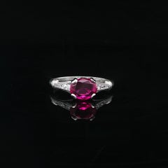Antique Platinum 1.33ctw GIA Burma No Heat Oval Ruby East West Diamond Ring