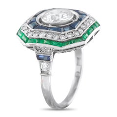 Antique Platinum 1.40ct Diamond, Sapphire, and Emerald Ring MF49-021926