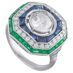 Antique Platinum 1.40ct Diamond, Sapphire, and Emerald Ring MF49-021926
