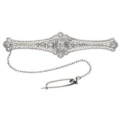 Antique Platinum & 14k Gold 0.36tcw Diamond Filigree Bar Brooch