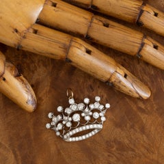 Antique Platinum 14K Yellow Gold 3.50 Carats Diamond Large Crown Tiara Charm