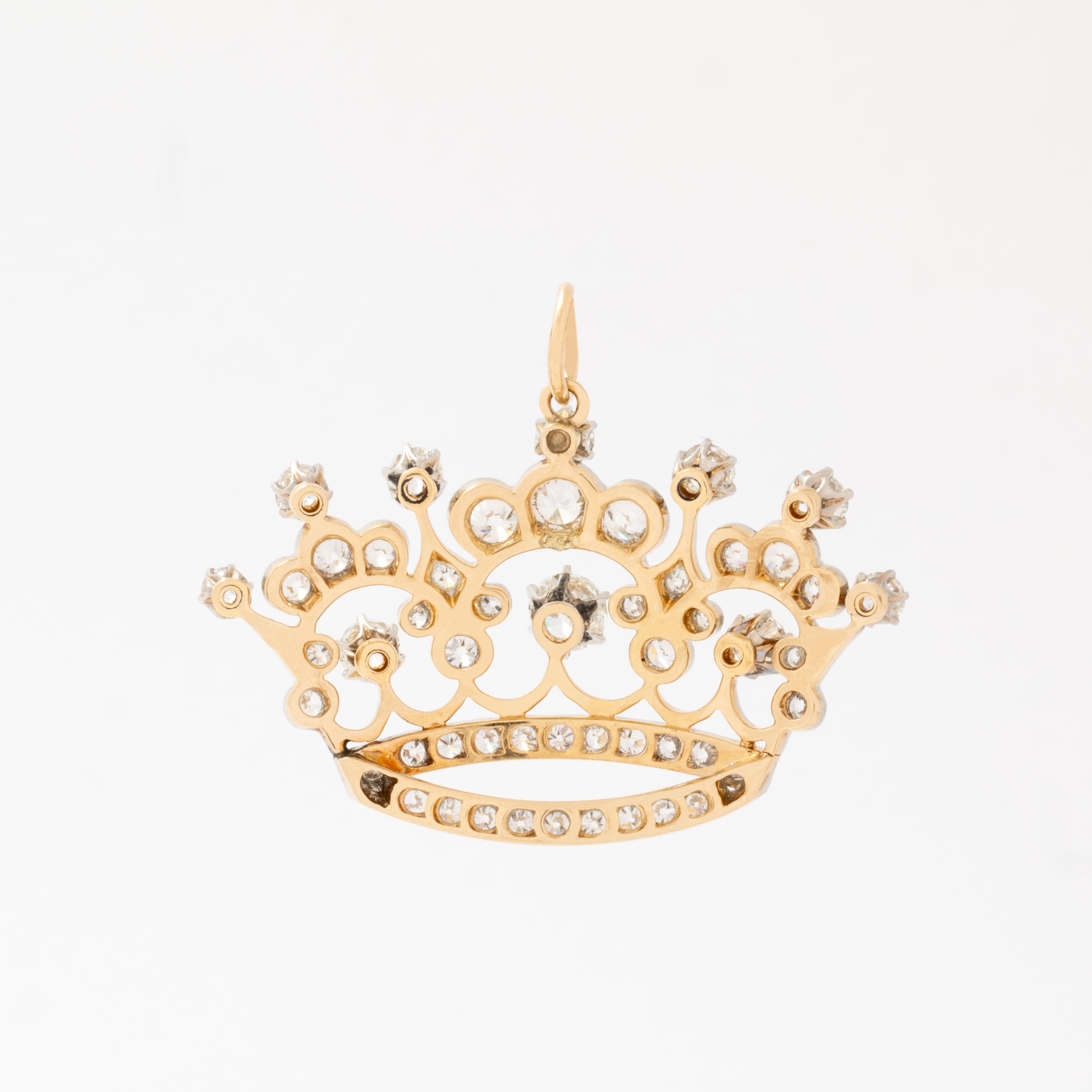 Femenino o masculino Antiguo Dije Tiara Corona Platino 14K Oro Amarillo 3,50 Quilates Diamante Grande en venta