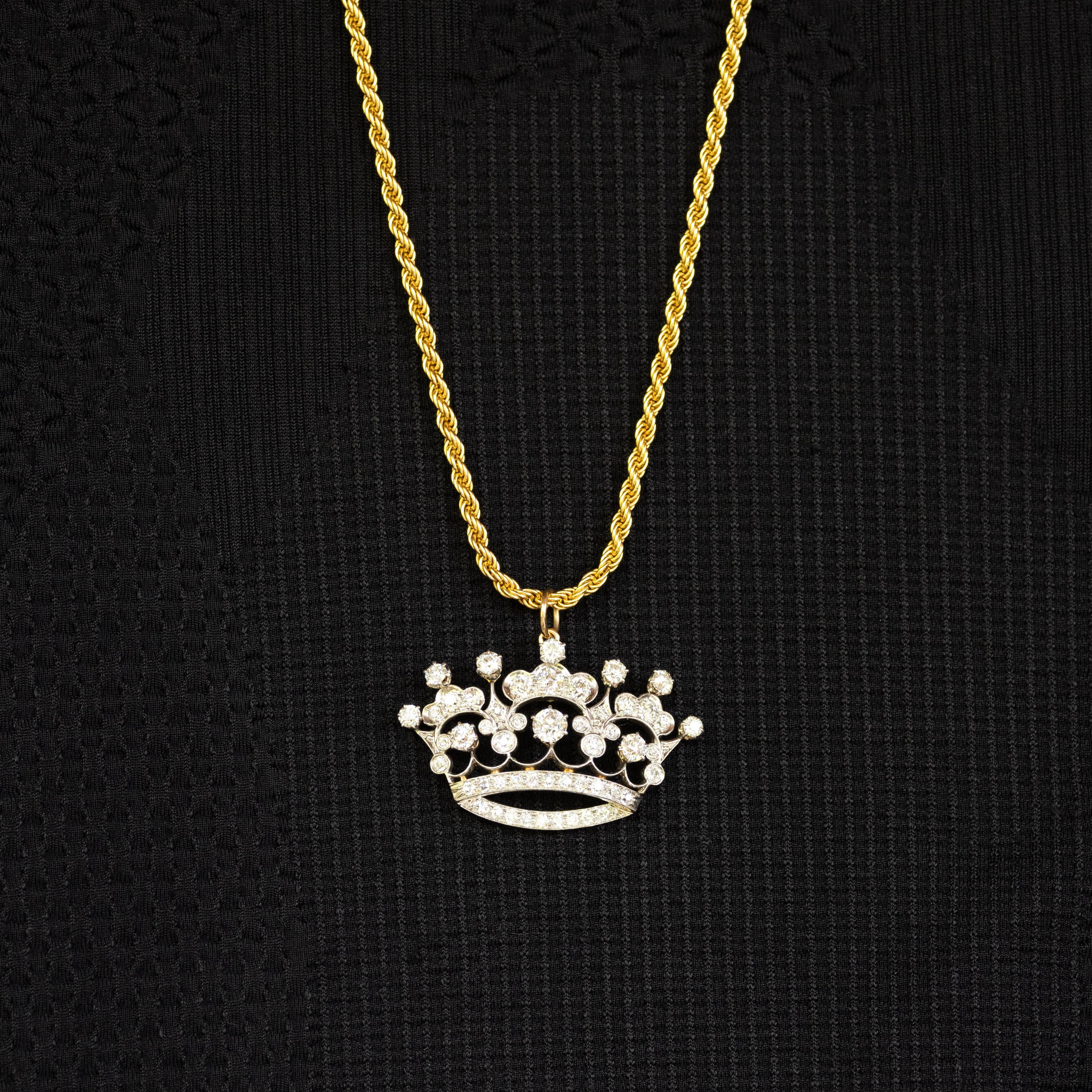 Antiguo Dije Tiara Corona Platino 14K Oro Amarillo 3,50 Quilates Diamante Grande en venta 1