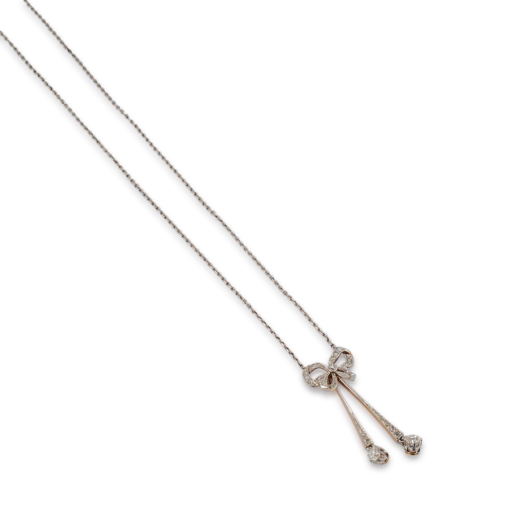 Geschlecht: Damen

Metall Typ: 14K Gelbgold und Platin

Länge: 16,00 Zoll

Gewicht: 7,46 Gramm 

Antik-Diamant-Halskette aus 14 Karat Gelbgold und Platin in einem Strang. Die Metalle wurden getestet und es wurde festgestellt, dass es sich um 14