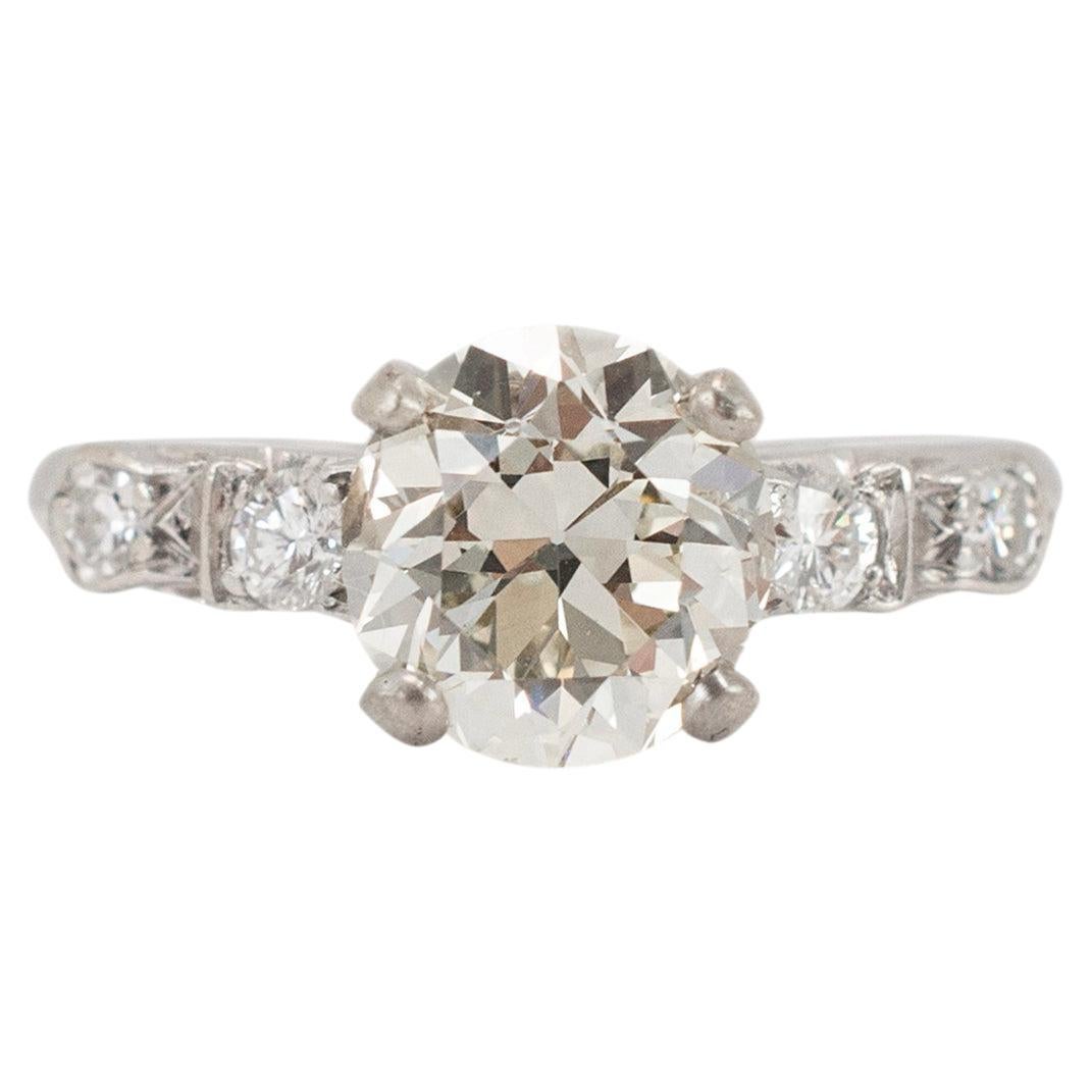 Antique Platinum 1.57ct Old European Cut Diamond Accented Engagement Ring
