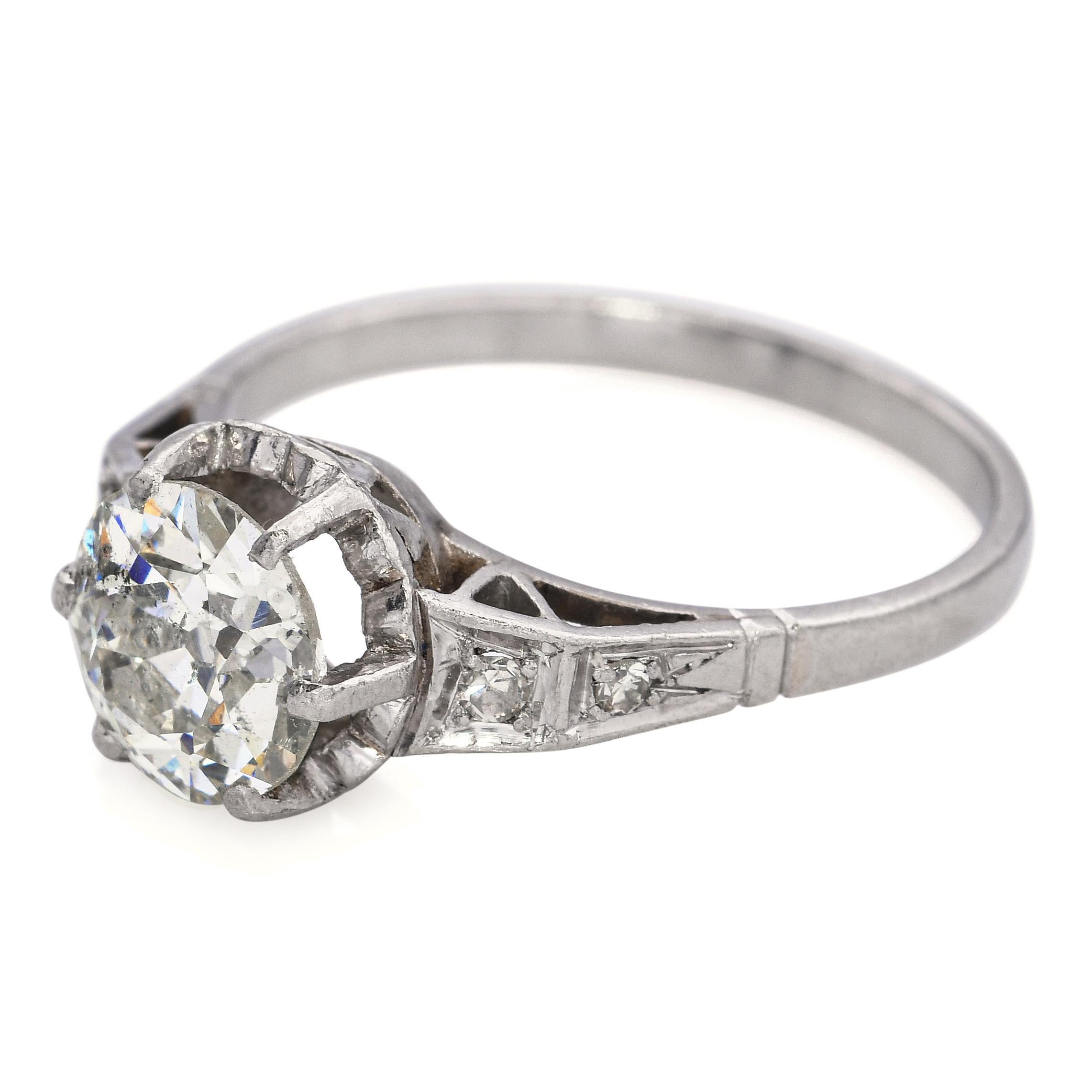 Anillo de Compromiso de Platino Antiguo con Diamante Euro Antiguo de 1,57 tcw en Bueno estado para la venta en New York, NY