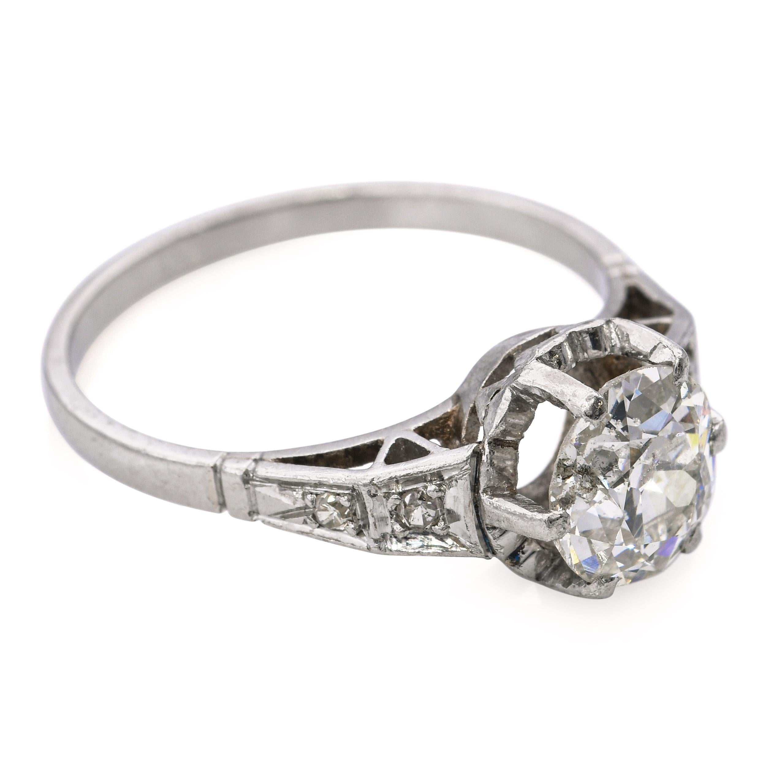 Anillo de Compromiso de Platino Antiguo con Diamante Euro Antiguo de 1,57 tcw en venta 1