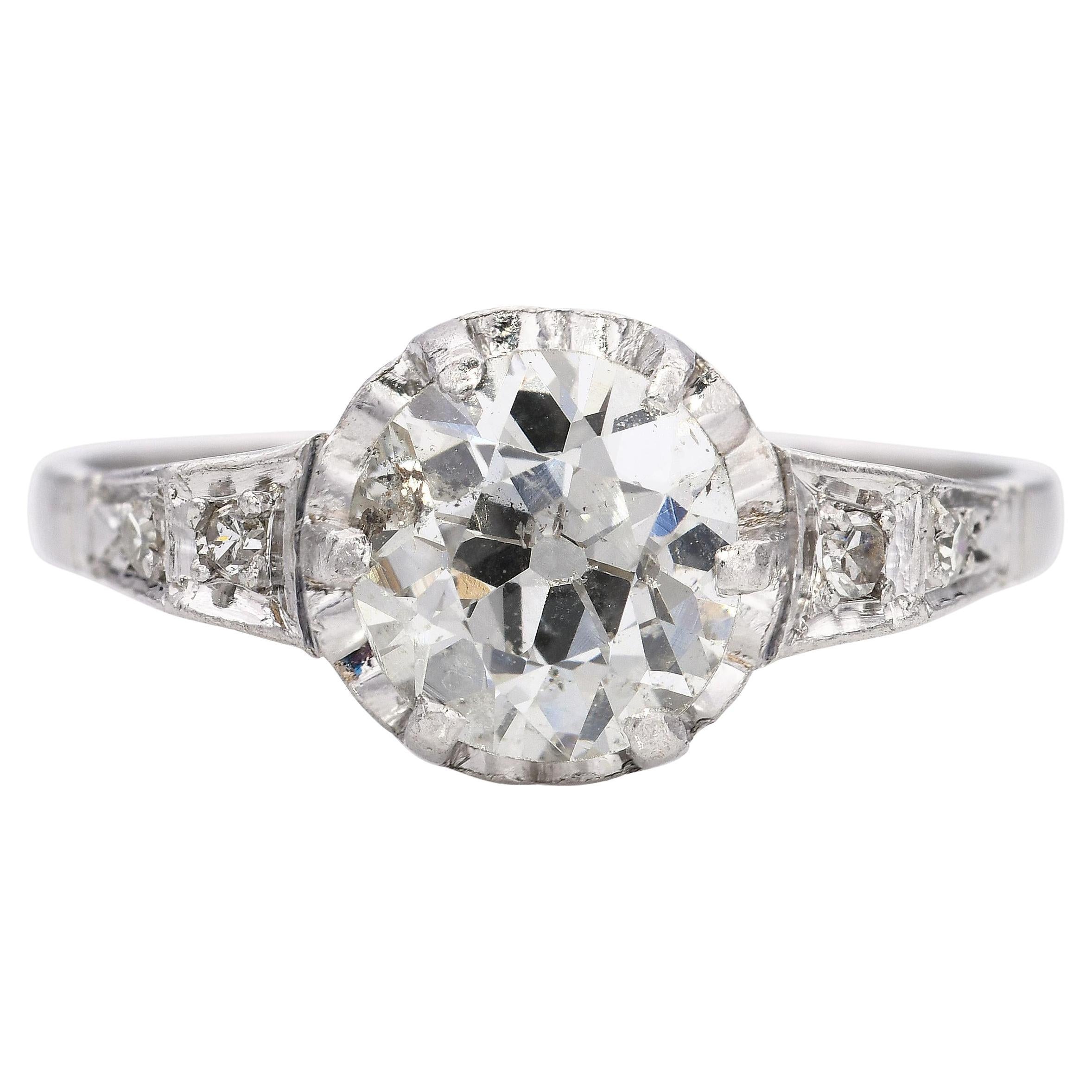 Anello di fidanzamento antico in platino da 1,57tcw con diamante europeo antico
