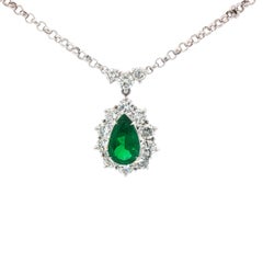 Antique Platinum 1.67ct Colombian Emerald & Diamond Halo Pendant – GRS Certified