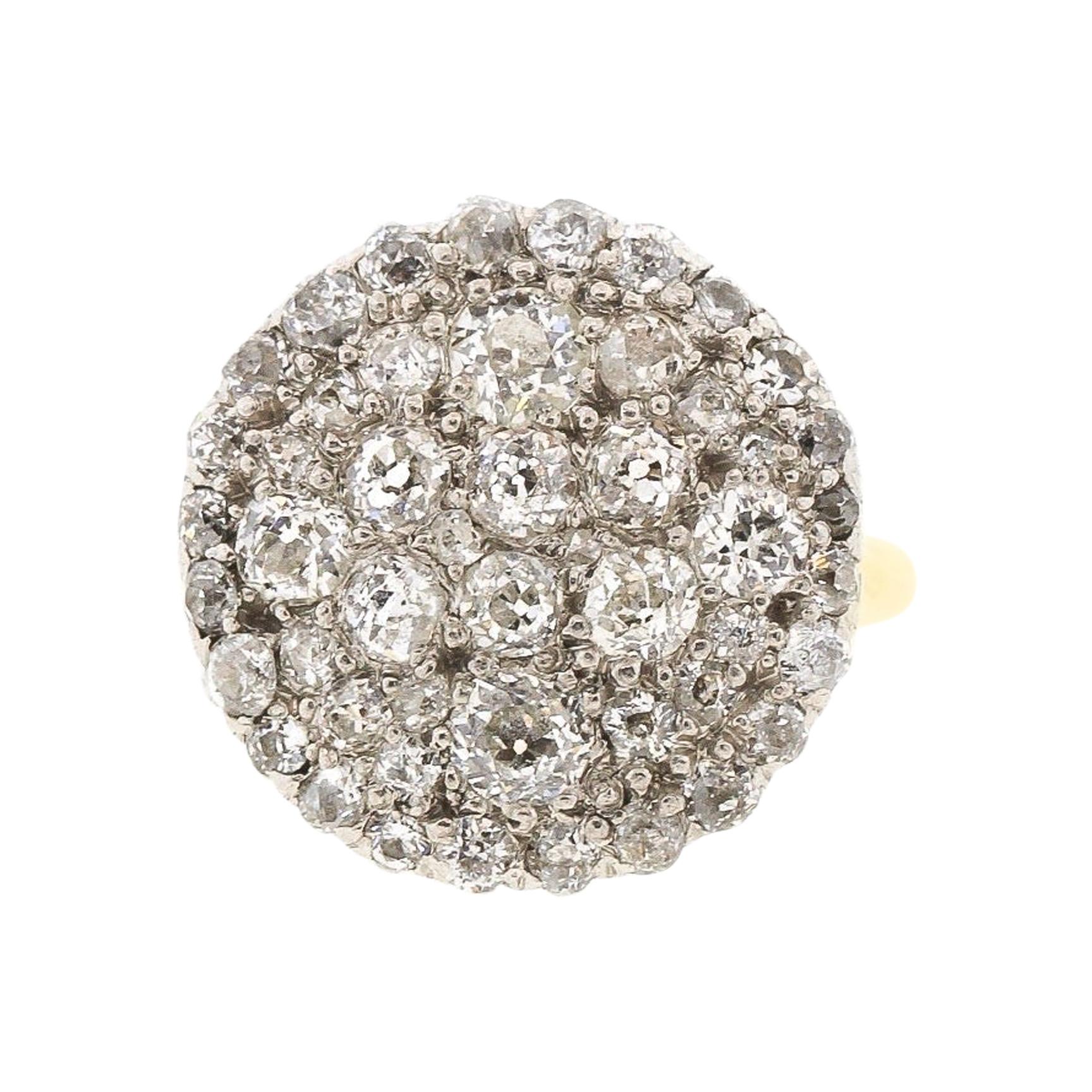Antique Platinum 18 Karat Gold Diamond Pave Cluster Ring For Sale