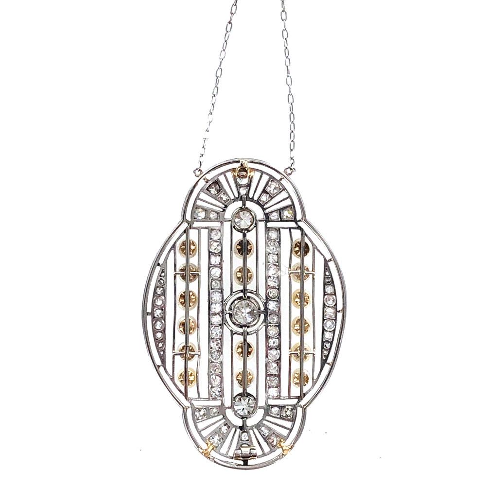 Women's Antique Platinum 18 Karat Gold Diamond Pearl Filigree Pendant Necklace