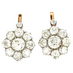 Antique Platinum 18 Karat Gold Old Mine Cut Diamond Cluster Earrings