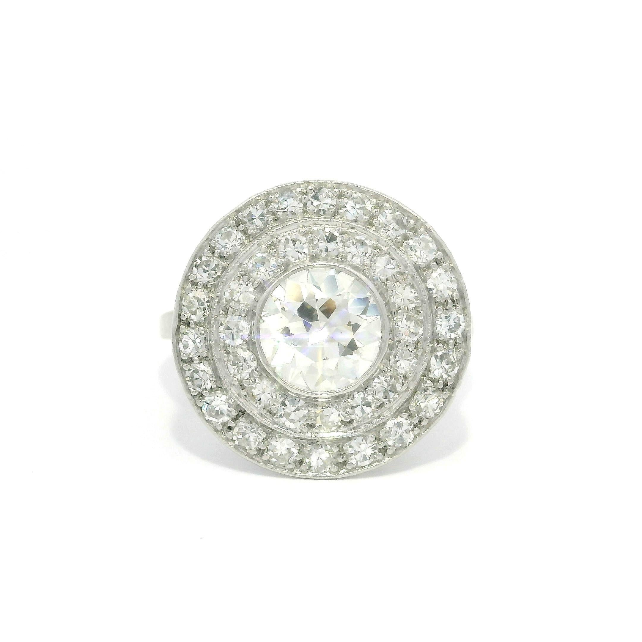 Antiker Platin 1,85 ctw Lünette Alter Diamant Konzentrischer Target Platin-Ring im Angebot 6