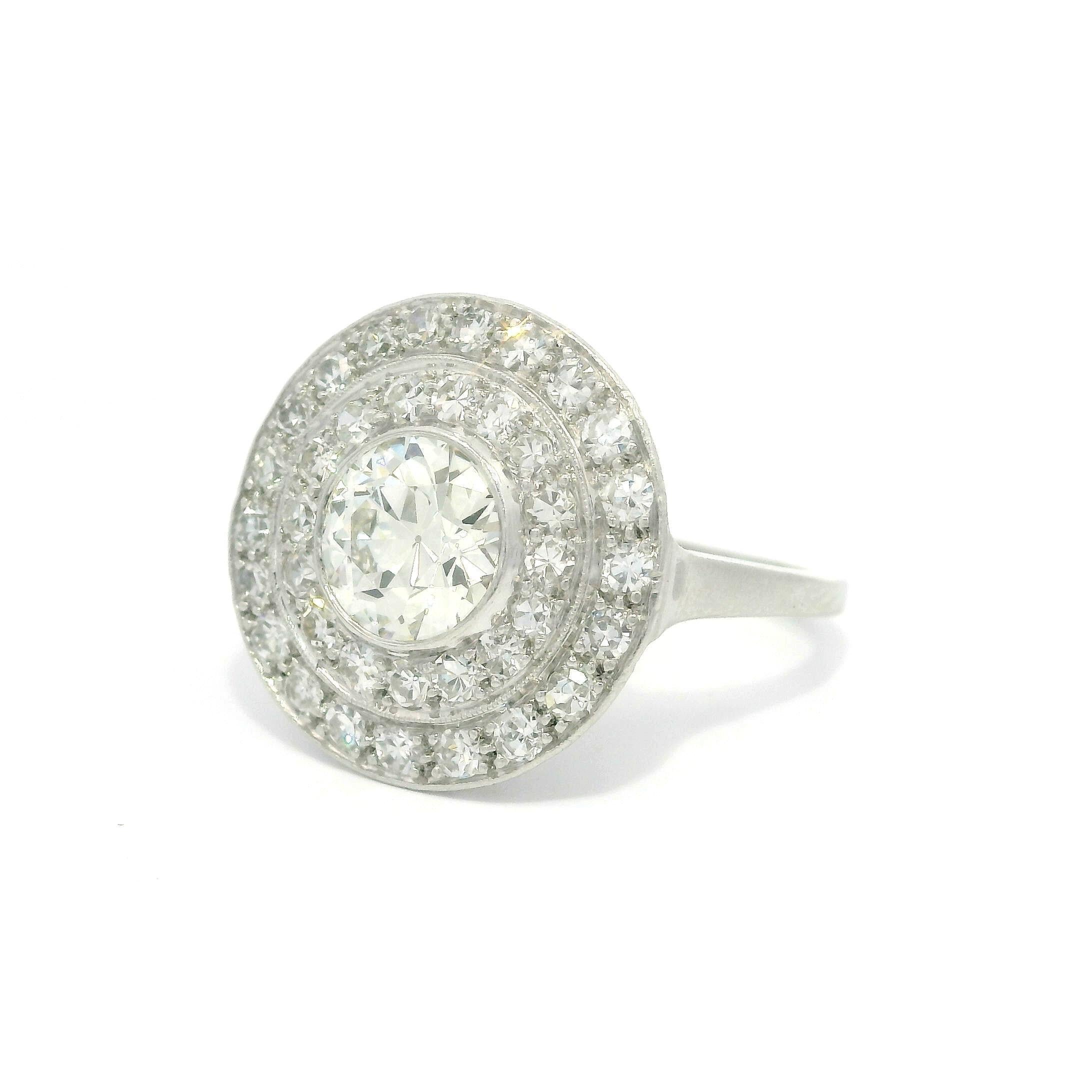 Antiker Platin 1,85 ctw Lünette Alter Diamant Konzentrischer Target Platin-Ring im Angebot 7