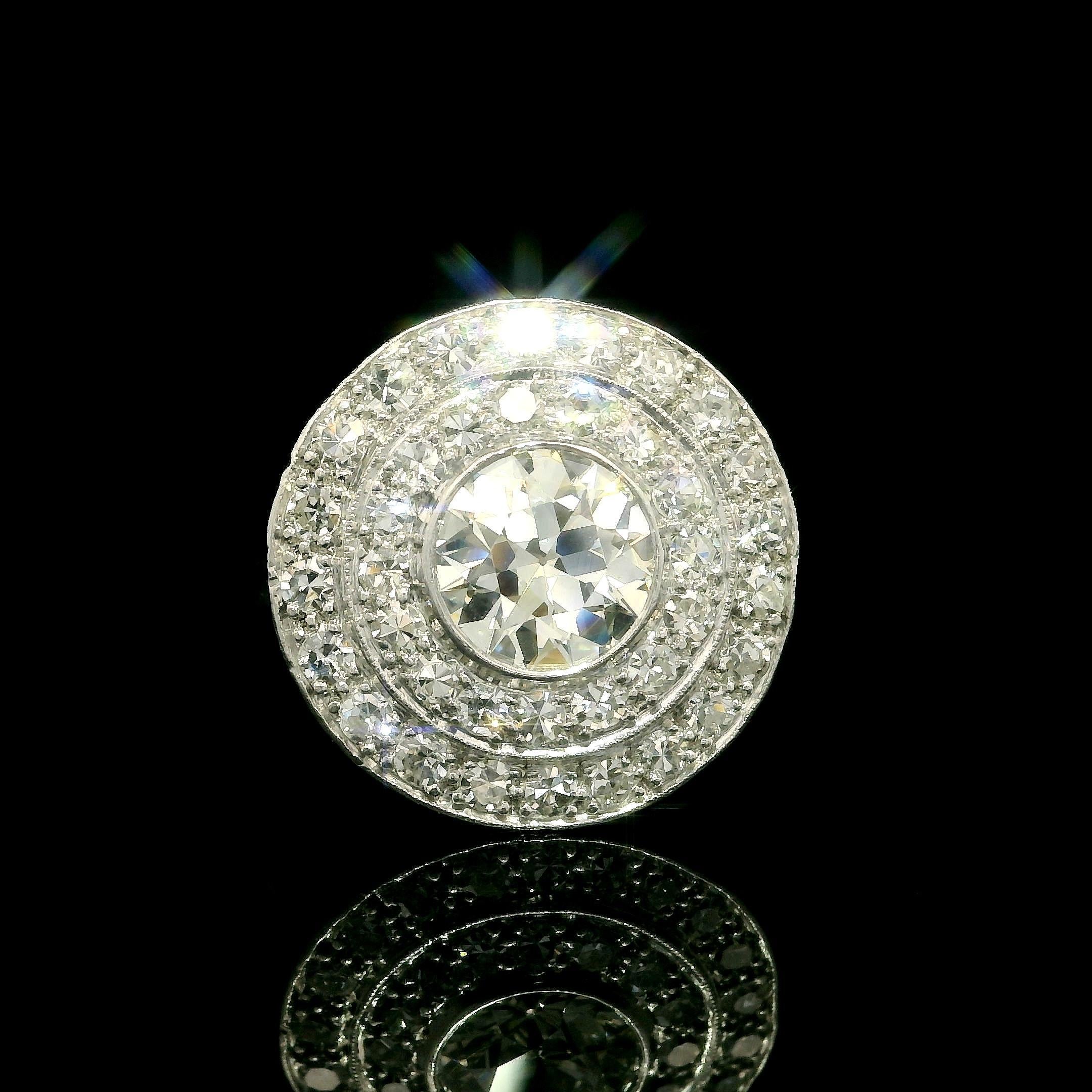 Antiker Platin 1,85 ctw Lünette Alter Diamant Konzentrischer Target Platin-Ring im Angebot 11
