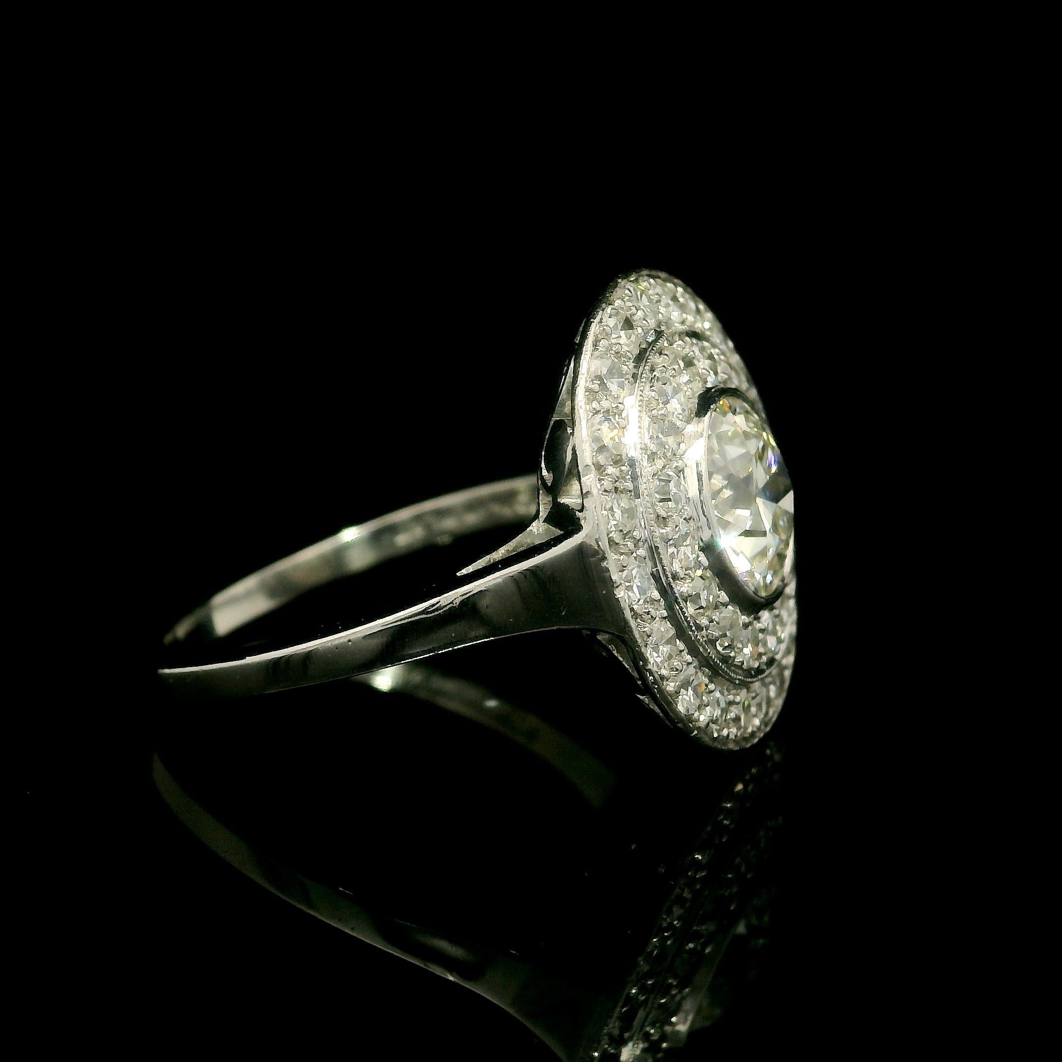 Antiker Platin 1,85 ctw Lünette Alter Diamant Konzentrischer Target Platin-Ring Damen im Angebot