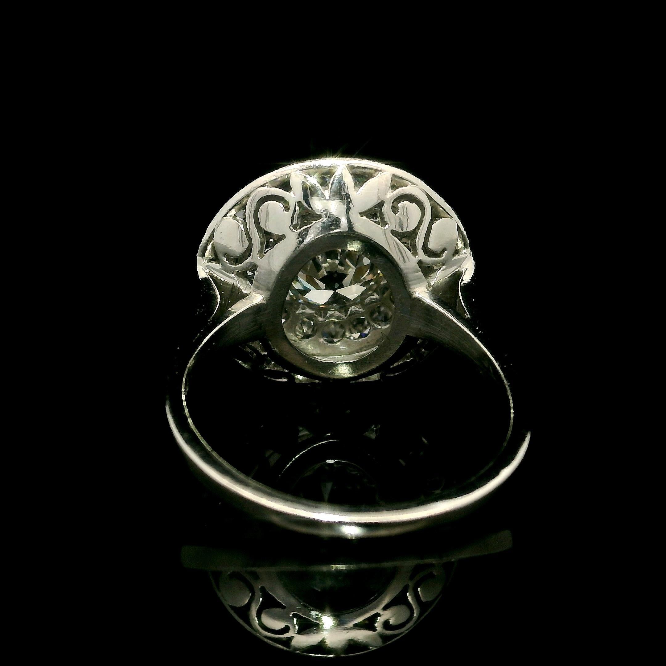 Antiker Platin 1,85 ctw Lünette Alter Diamant Konzentrischer Target Platin-Ring im Angebot 2