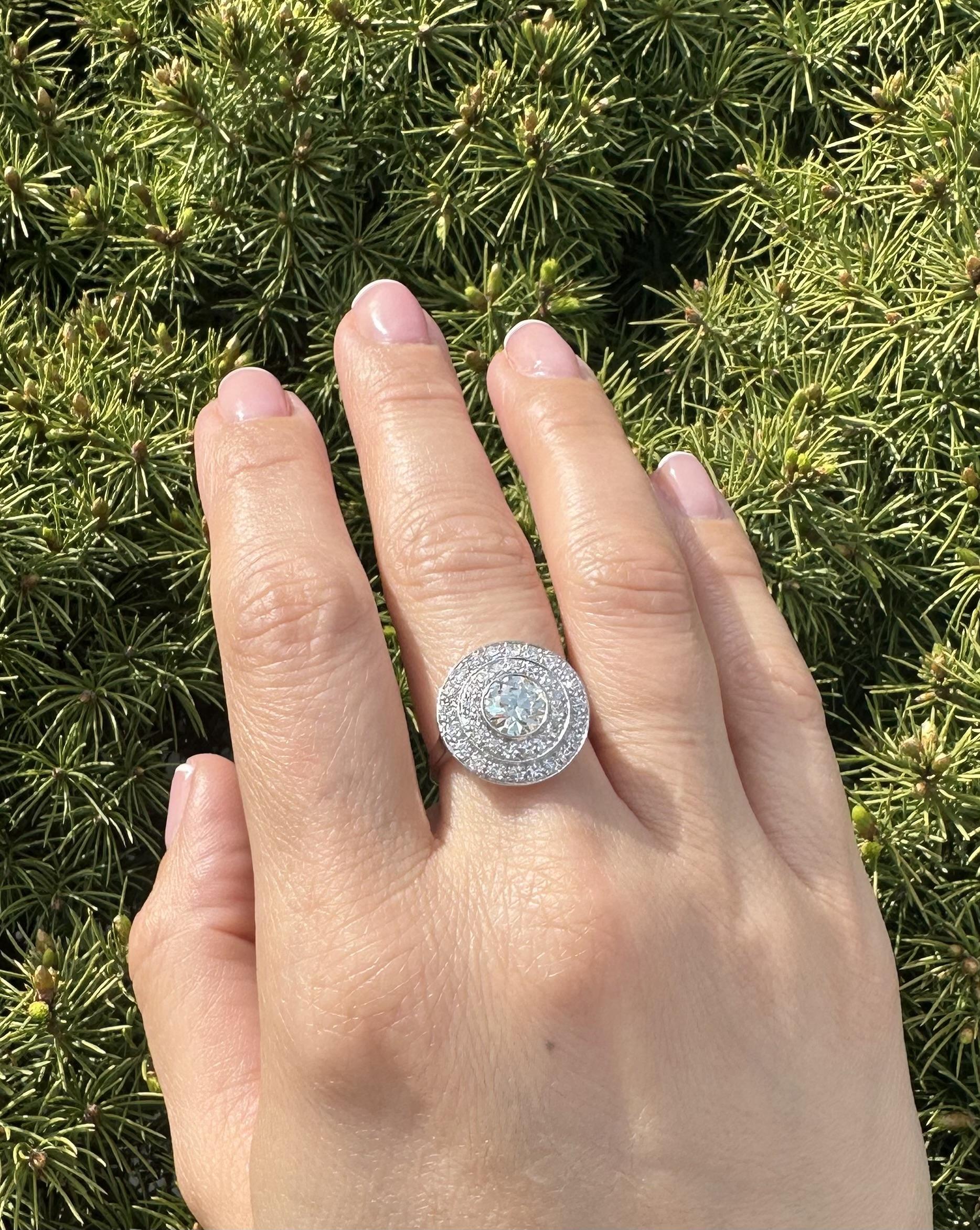 Antiker Platin 1,85 ctw Lünette Alter Diamant Konzentrischer Target Platin-Ring im Angebot 3