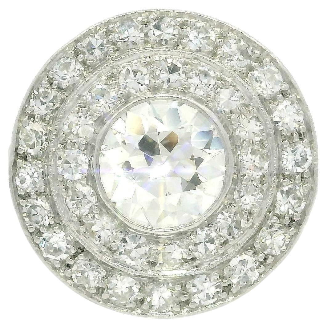 Antiker Platin 1,85 ctw Lünette Alter Diamant Konzentrischer Target Platin-Ring im Angebot