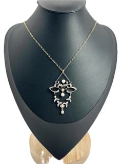 Antique Platinum & 18ct Gold Edwardian Diamond and Pearl Floral Design Necklace