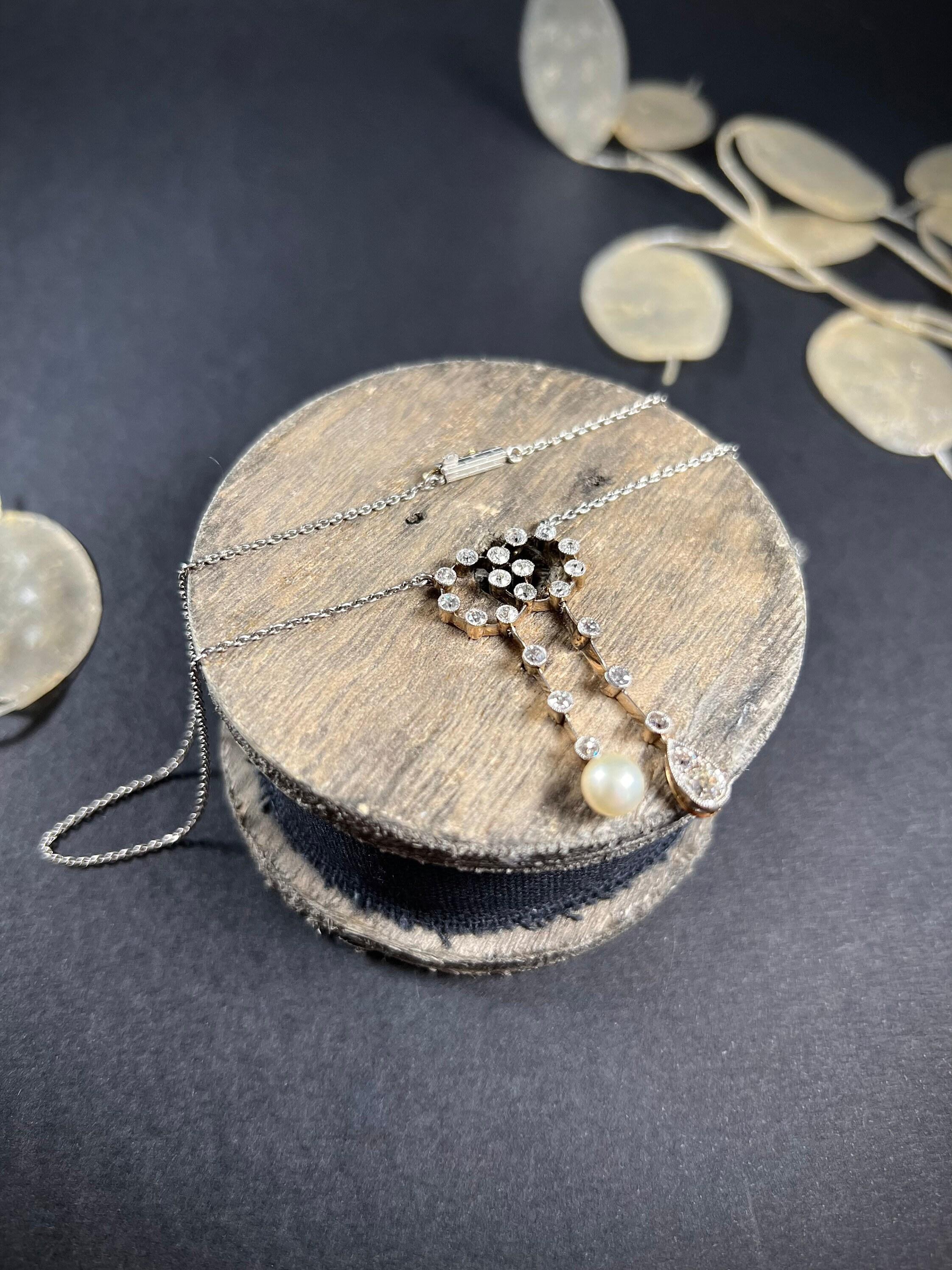 Antique Platinum & 18ct Gold Edwardian Diamond Pearl Negligee Pendant Necklace For Sale 4