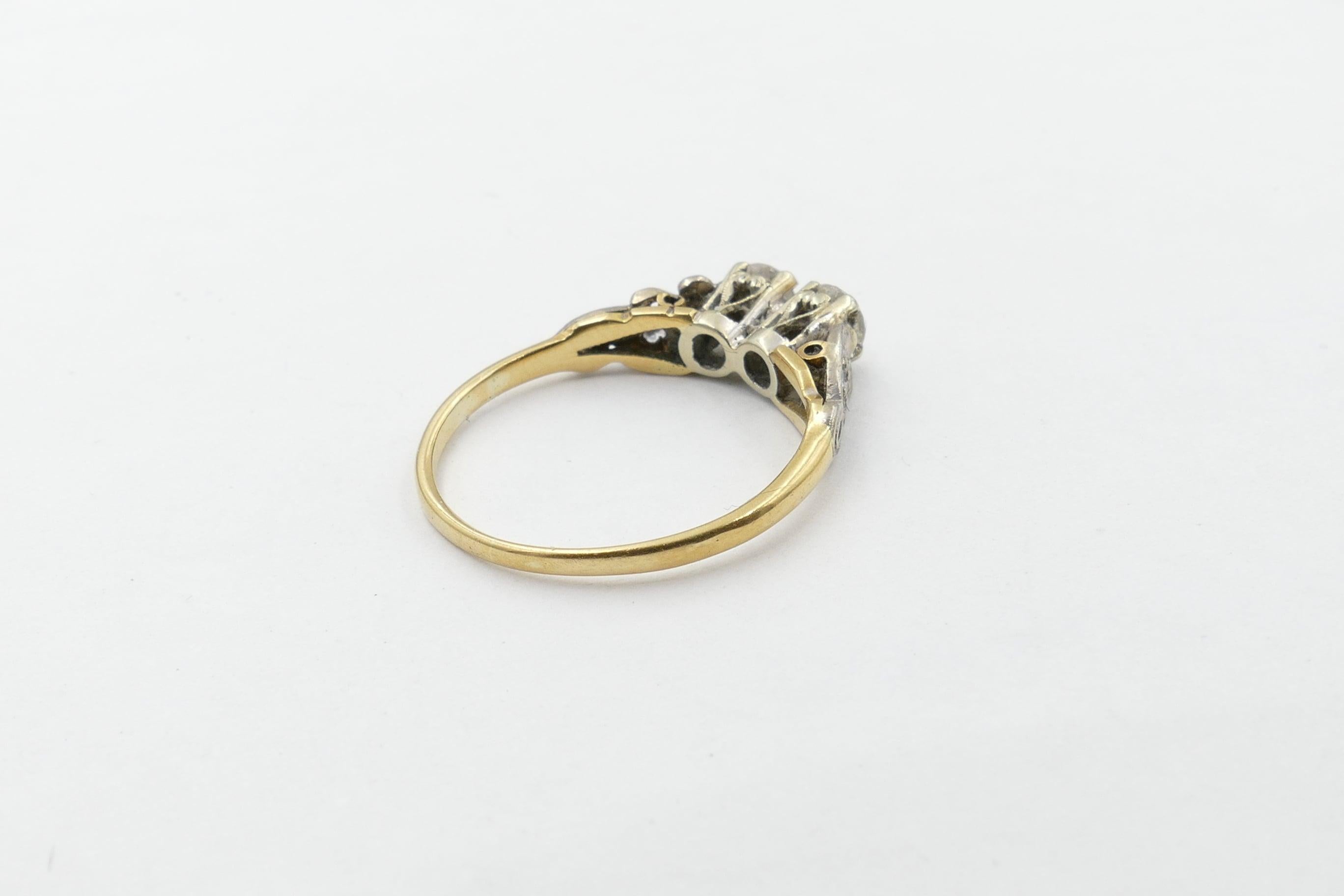 Late Victorian Antique Platinum and 18 Carat and Yellow Gold 2 Diamond Ring