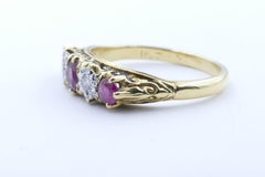 Antique Platinum and 18 Carat Yellow Gold 3 Ruby 2 Diamond Band Eternity Ring