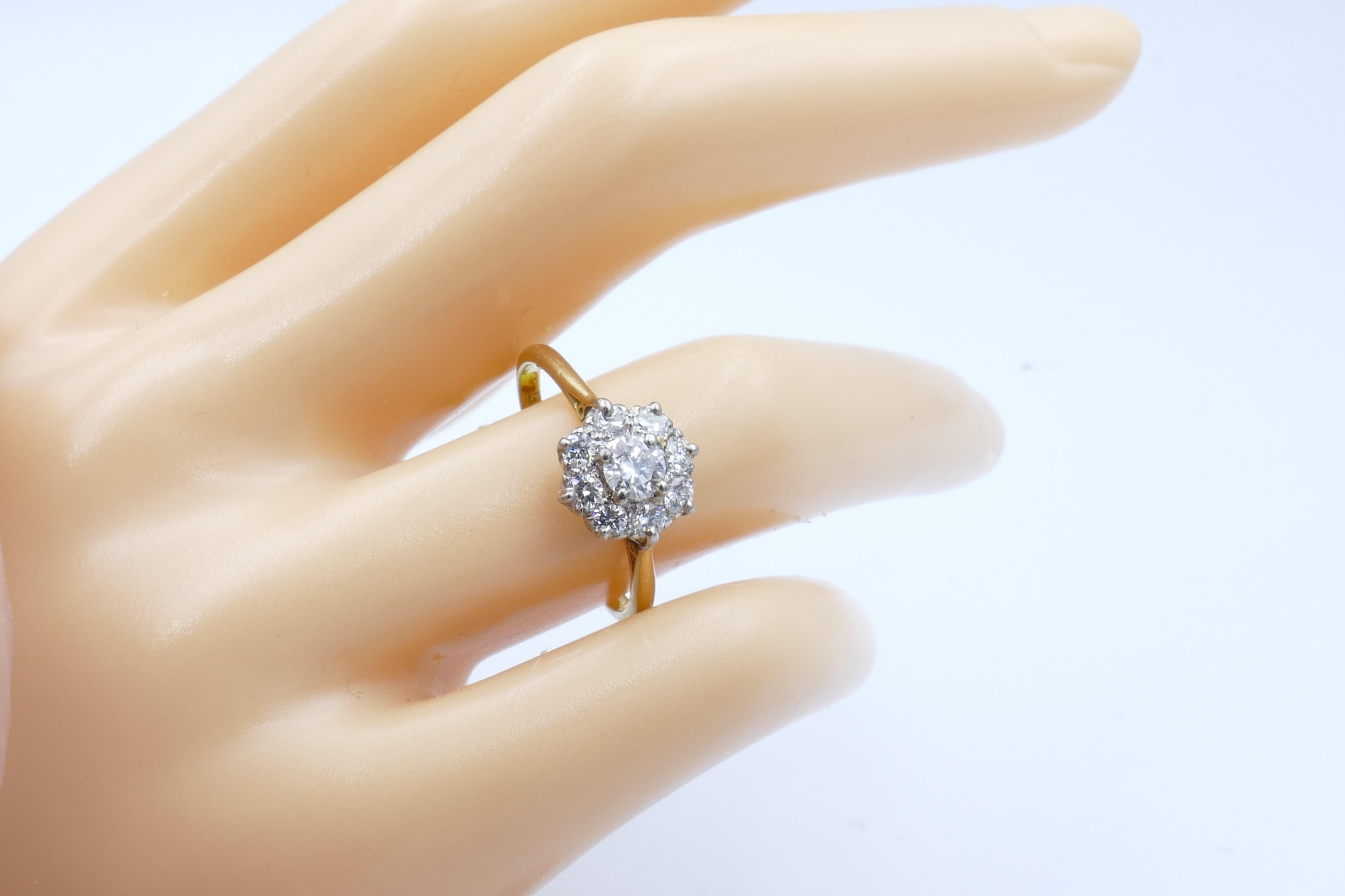 Antique Platinum and 18 Carat Yellow Gold Diamond Dress Ring In Excellent Condition In Splitter's Creek, NSW