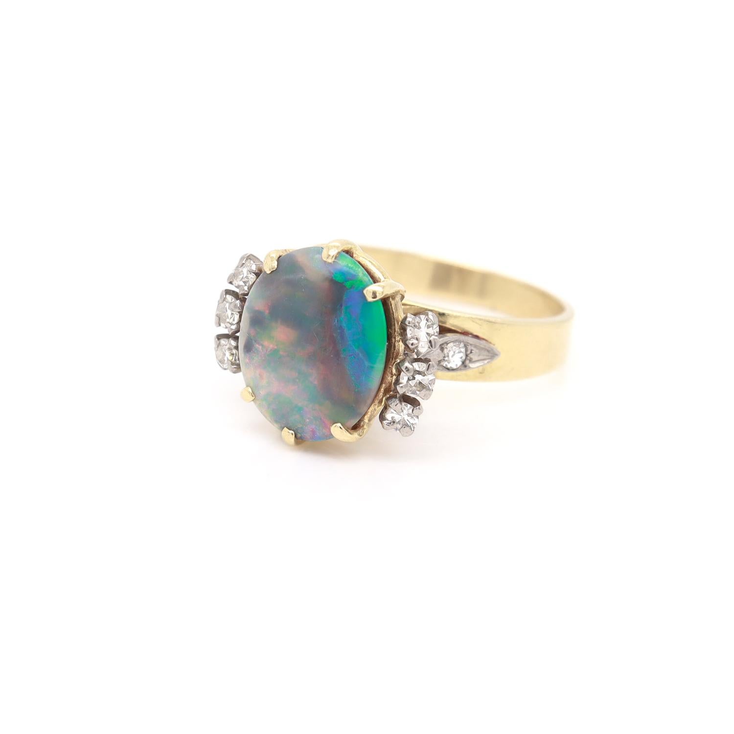 Retro Antique Platinum, 18K Gold, Black Opal, & Diamond Cocktail Ring For Sale
