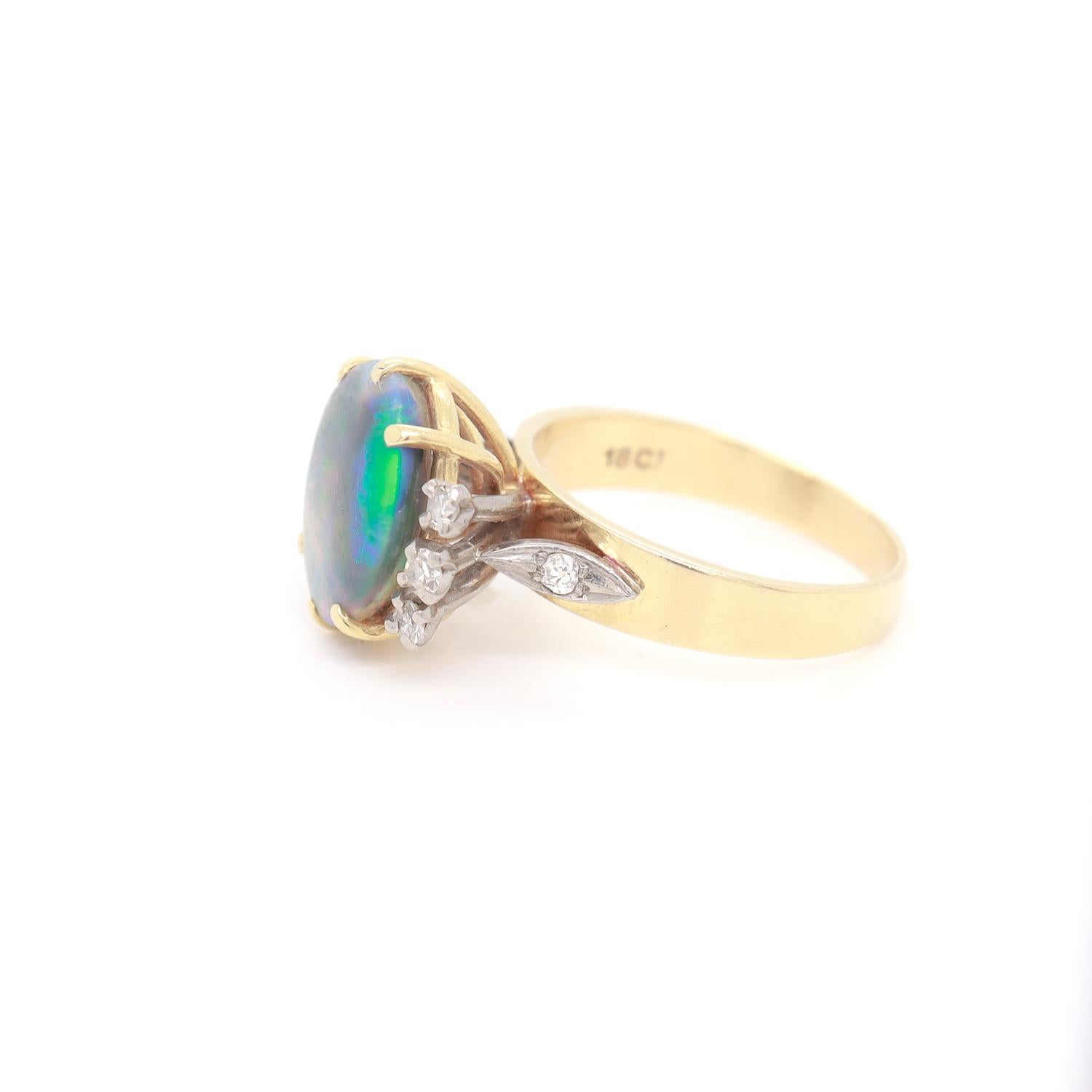 Women's Antique Platinum, 18K Gold, Black Opal, & Diamond Cocktail Ring For Sale