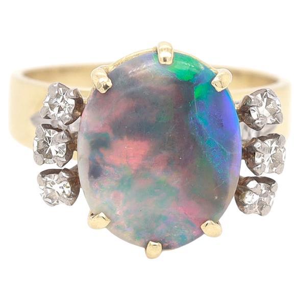 Antique Platinum, 18K Gold, Black Opal, & Diamond Cocktail Ring