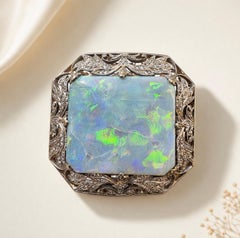 Antique Platinum, 18K Yellow Gold, Opal and Rose-Cut Diamond Brooch