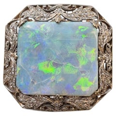 Antique Platinum, 18K Yellow Gold, Opal and Rose-Cut Diamond Brooch