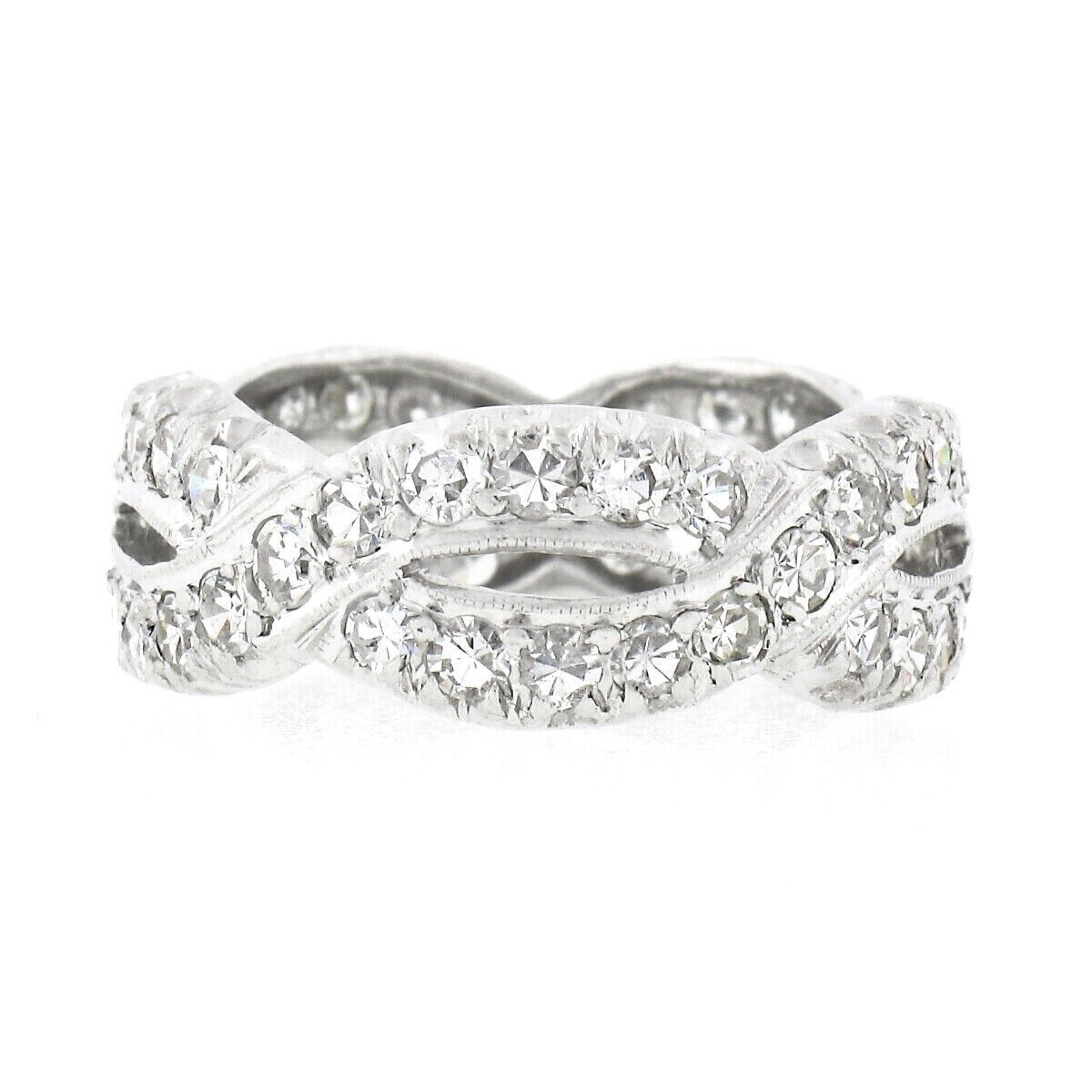 Women's Antique Platinum 1.90ctw Round Pave Diamond Infinity Braided Eternity Band Ring For Sale