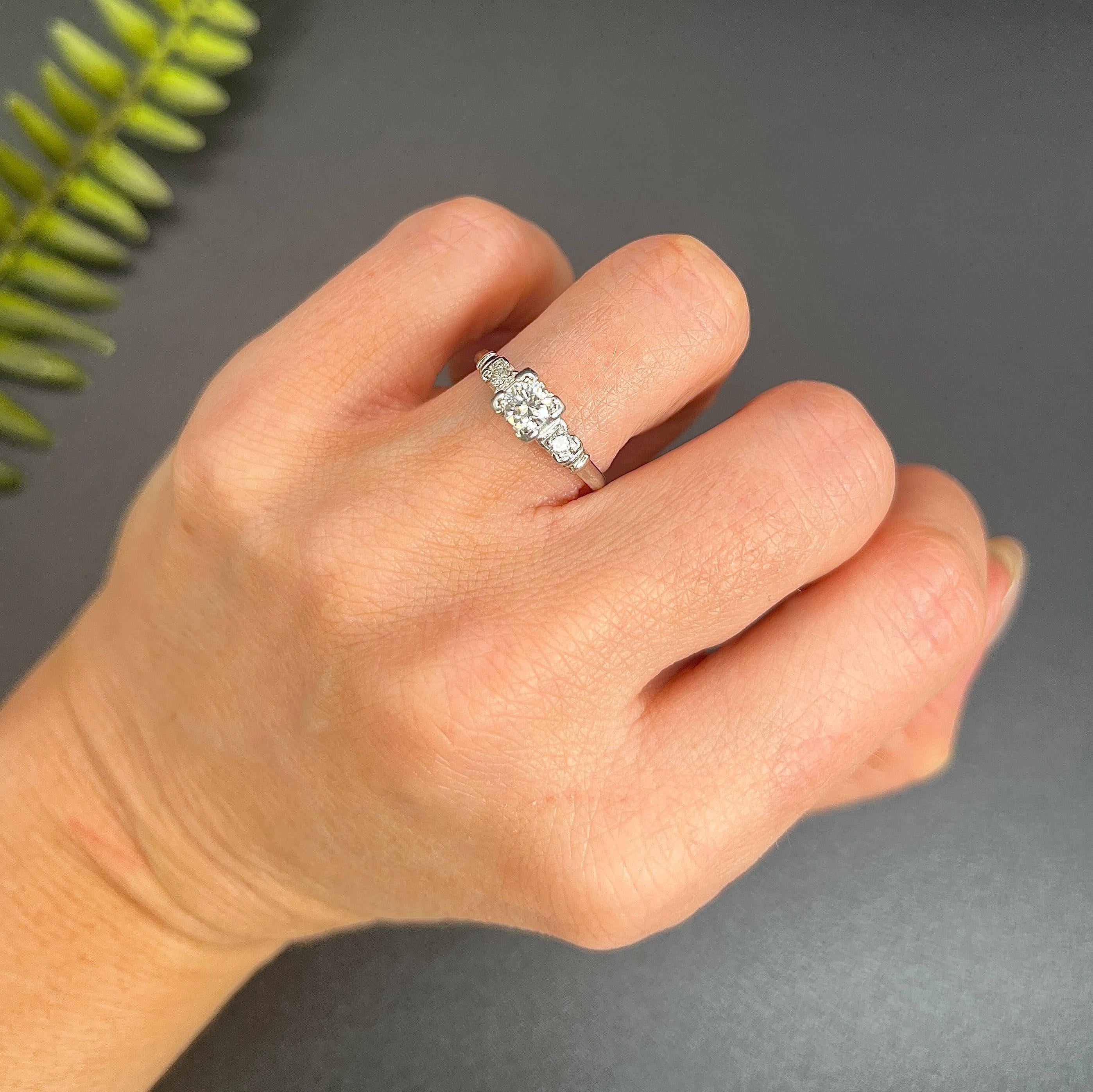 Antique Platinum, 1920s 0.40ct Single Stone Diamond Ring with Diamond Shoulders For Sale 6