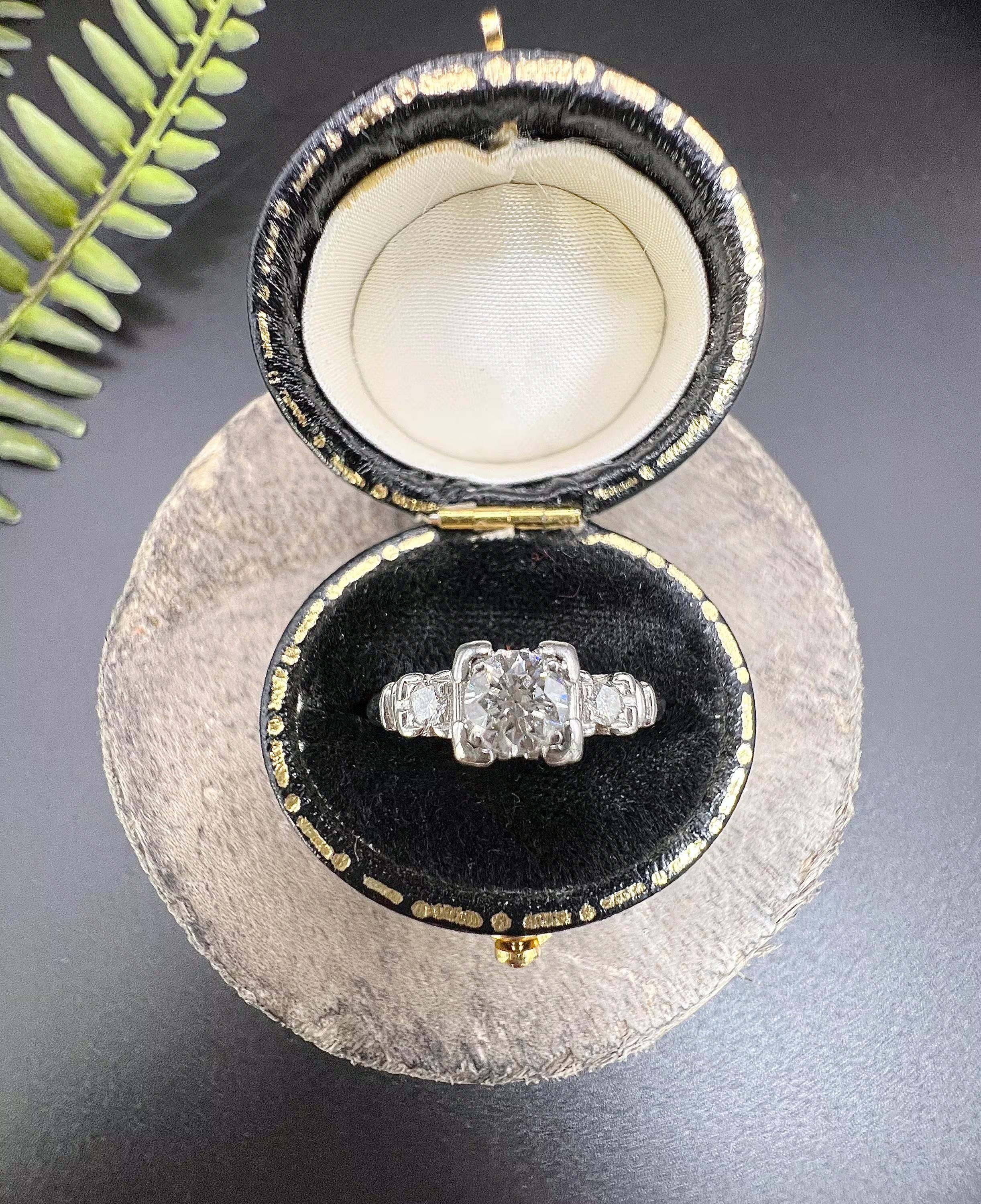Brilliant Cut Antique Platinum, 1920s 0.40ct Single Stone Diamond Ring with Diamond Shoulders For Sale
