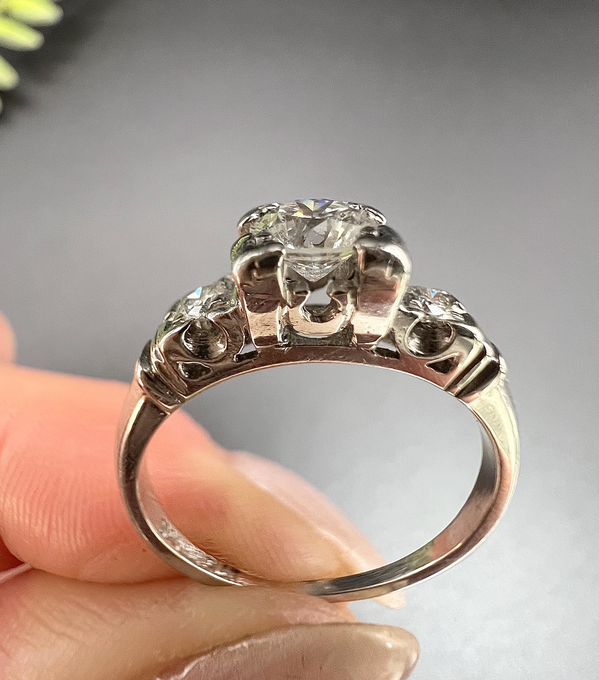 Women's or Men's Antique Platinum, 1920s 0.40ct Single Stone Diamond Ring with Diamond Shoulders For Sale