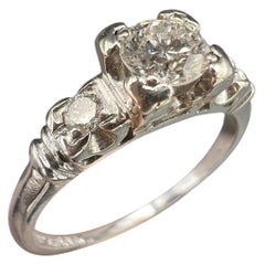 Antique Platinum, 1920s 0.40ct Single Stone Diamond Ring with Diamond Shoulders