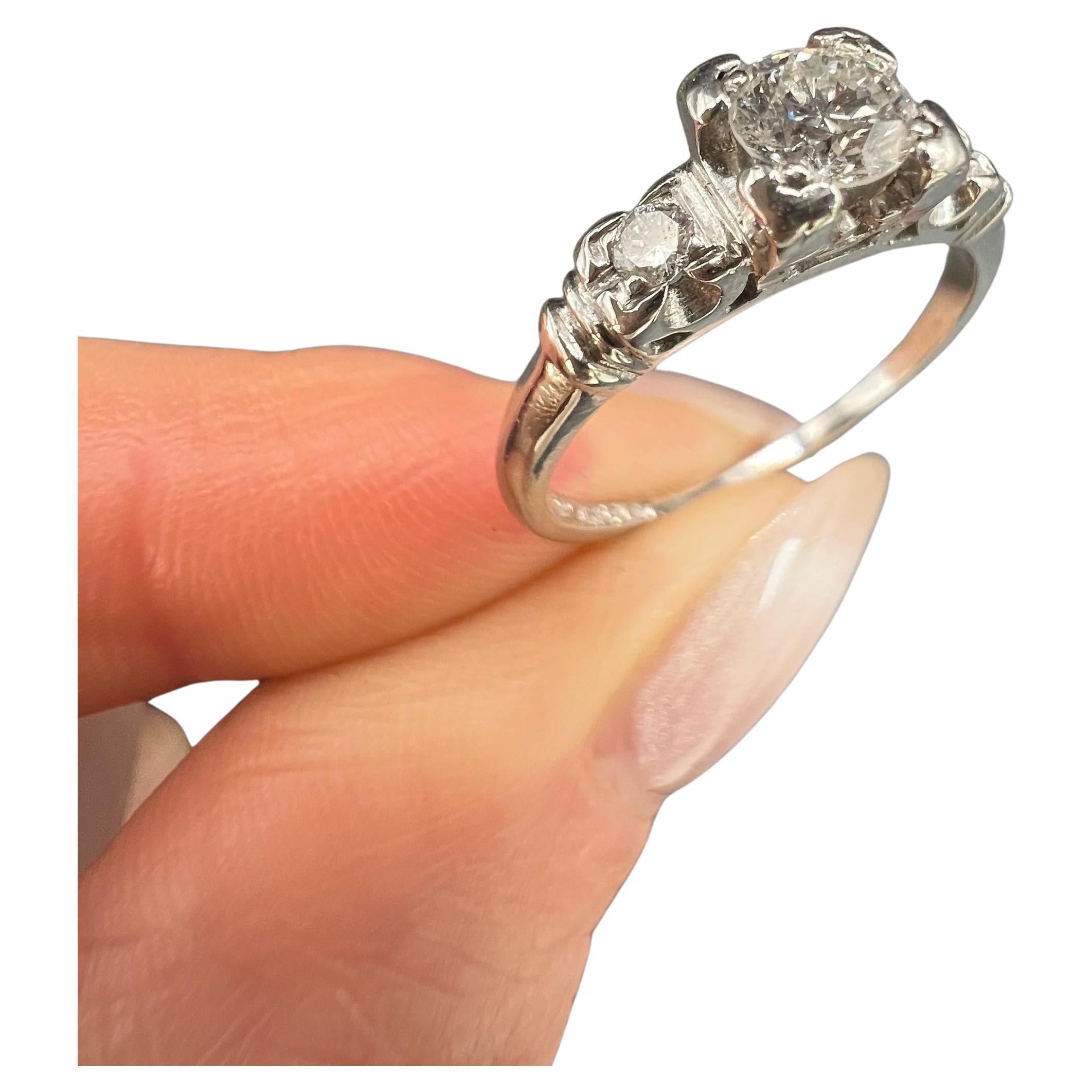Antique Platinum, 1920s 0.40ct Single Stone Diamond Ring with Diamond Shoulders